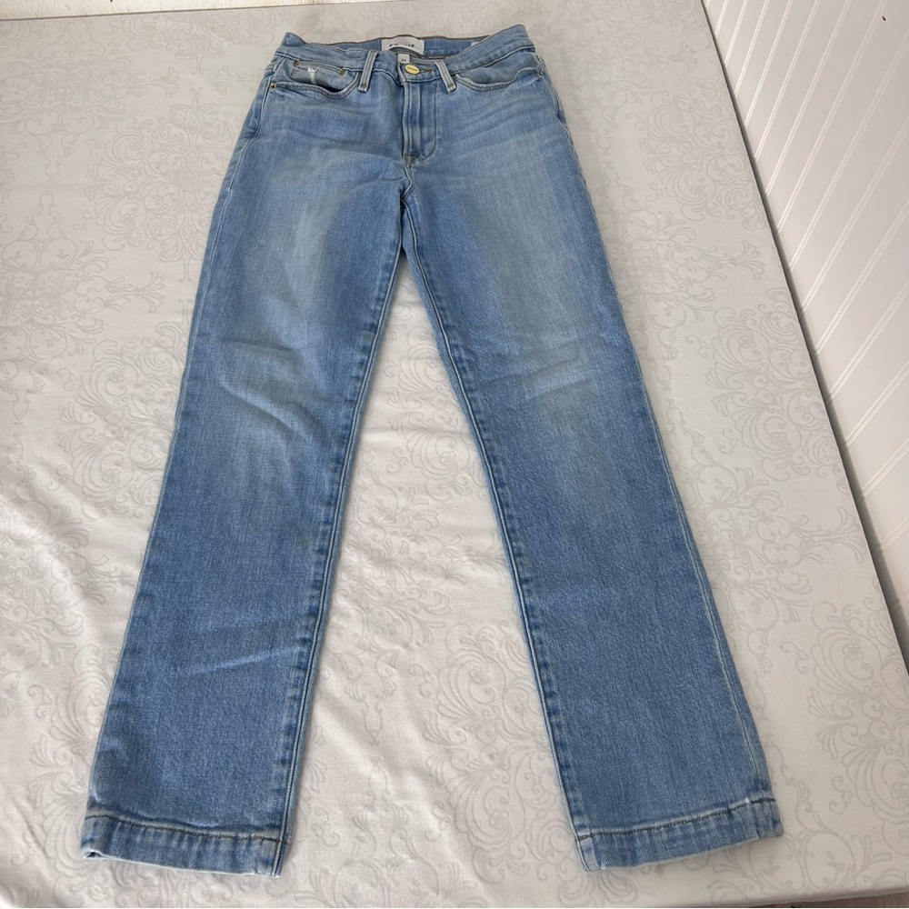 FRAME Denim Le High Straight Sunland Light Wash High Rise Crop Jeans Size 24 - Picture 4 of 16
